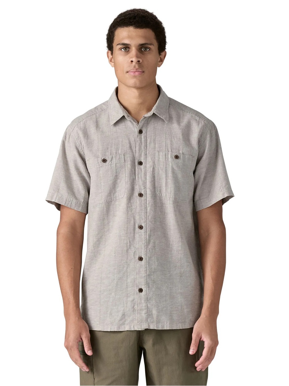 Patagonia Back Step Gray Hemp Cotton Button Down Short Sleeve Shirt Size XL